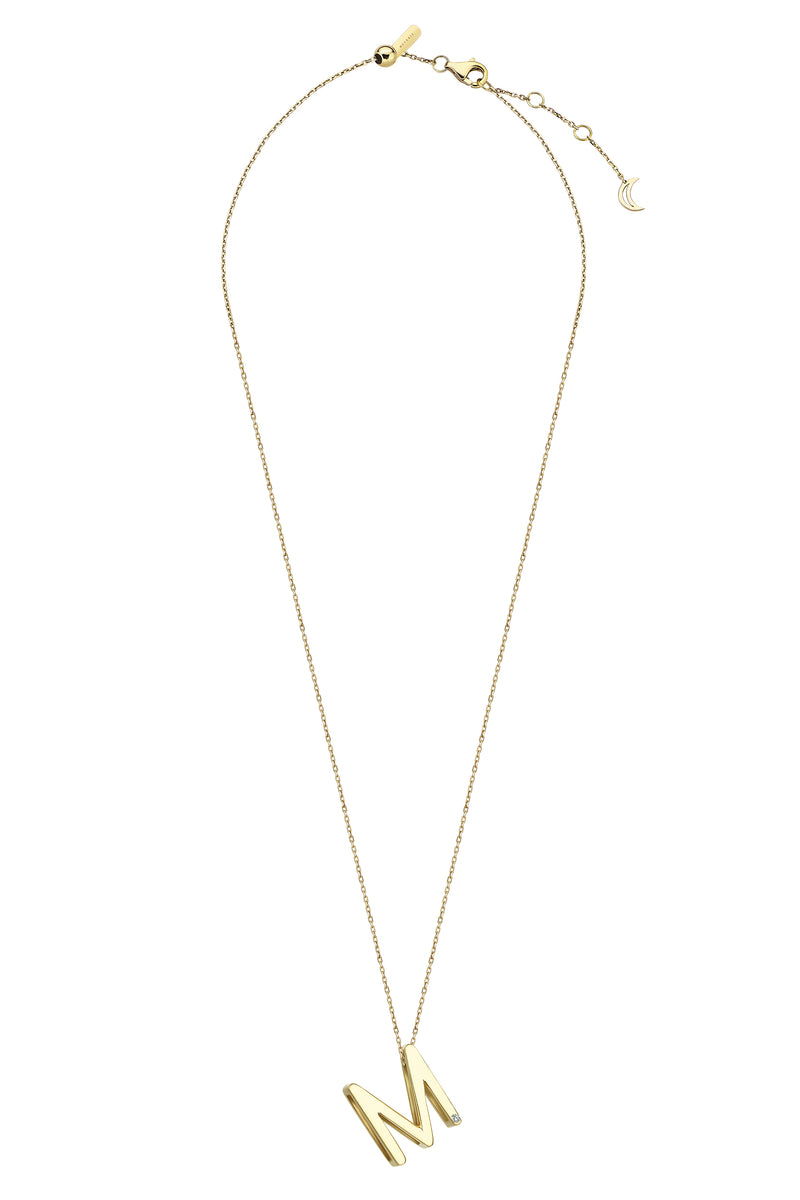 "M" NECKLACE W/ A SINGLE DIAMOND