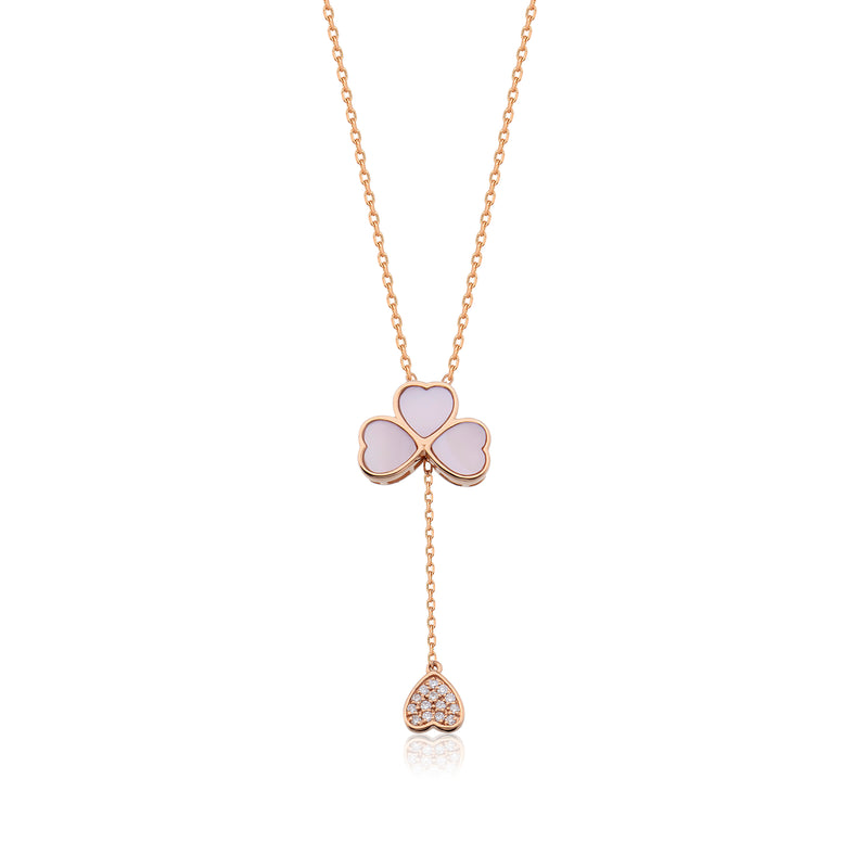 CLOVER HEART PINK OPAL NECKLACE