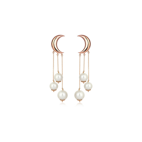 CRESCENT THREE PEARL CHANDELIER EARRINGS