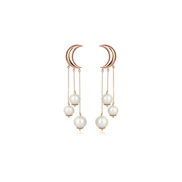 CRESCENT THREE PEARL CHANDELIER EARRINGS