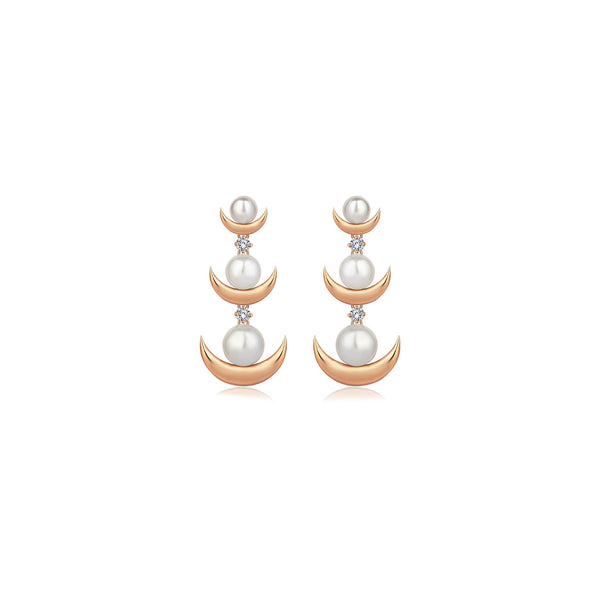 CRESCENT PEARL THREE DROP SPARKLE EARRINGS