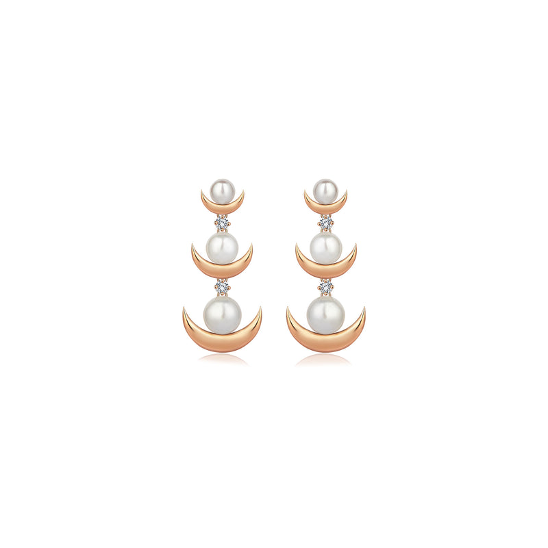 CRESCENT PEARL THREE DROP SPARKLE EARRINGS