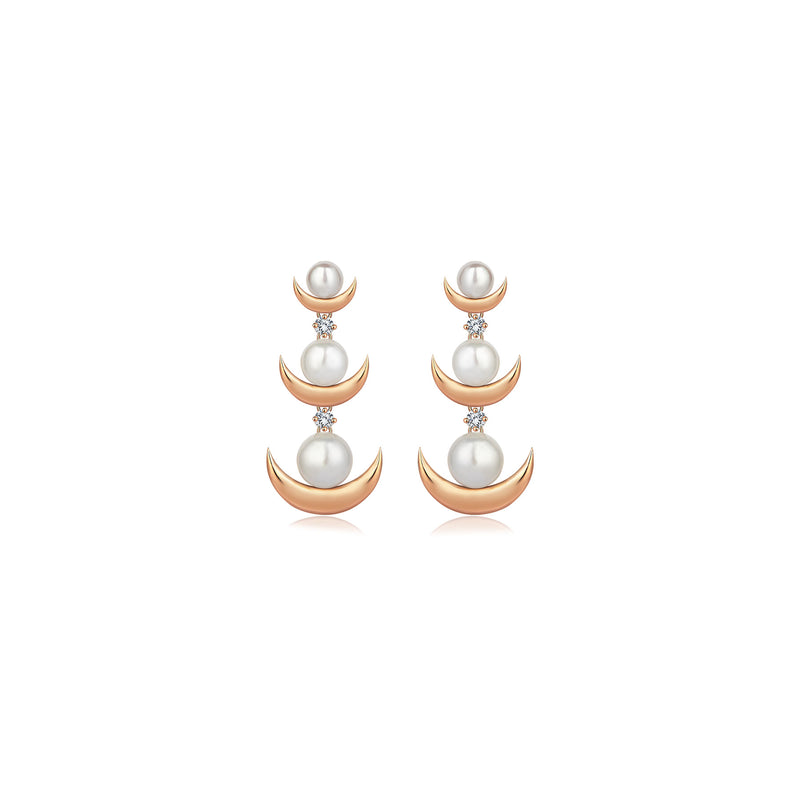 CRESCENT PEARL THREE DROP SPARKLE EARRINGS