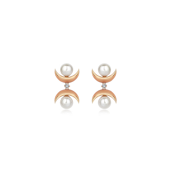 CRESCENT PEARL TWO DROP SPARKLE EARRINGS