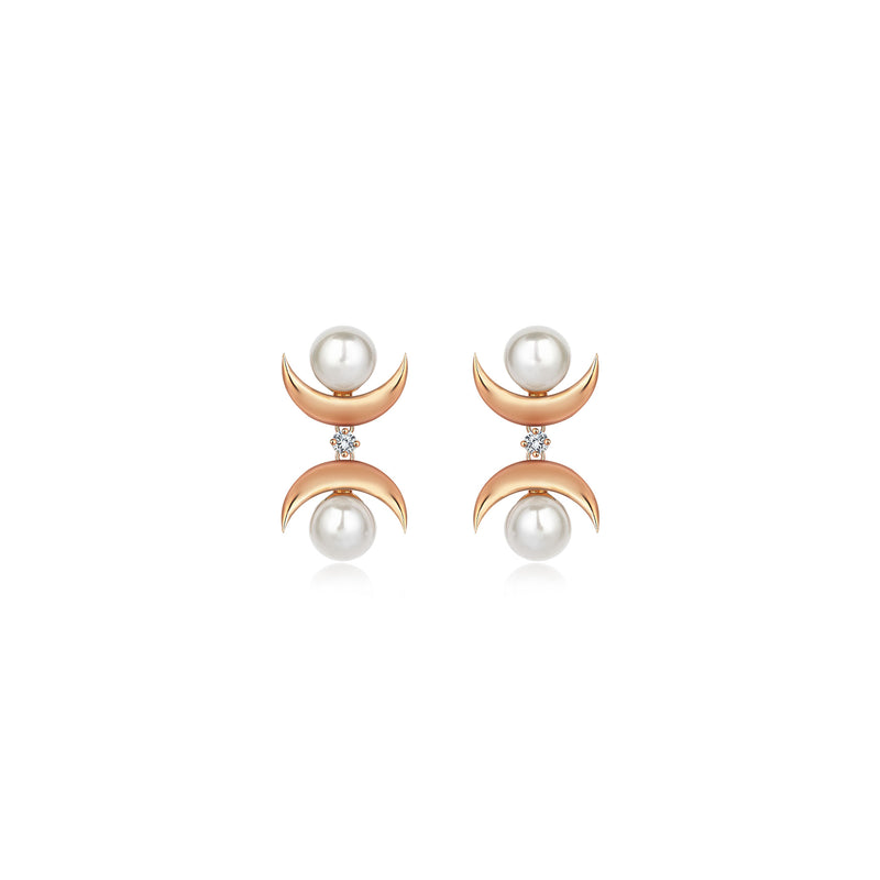 CRESCENT PEARL TWO DROP SPARKLE EARRINGS
