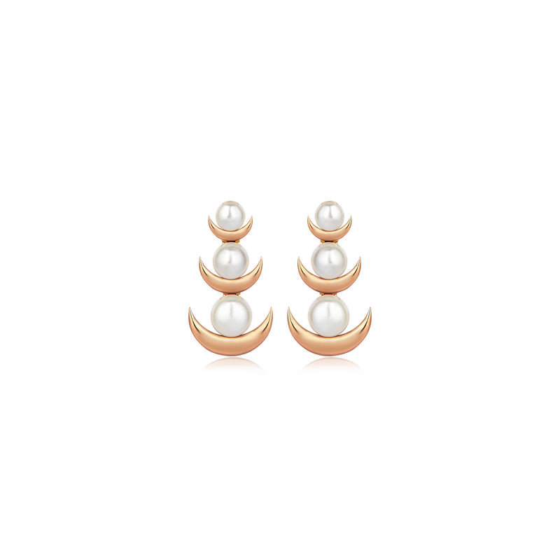 CRESCENT PEARL THREE DROP EARRINGS