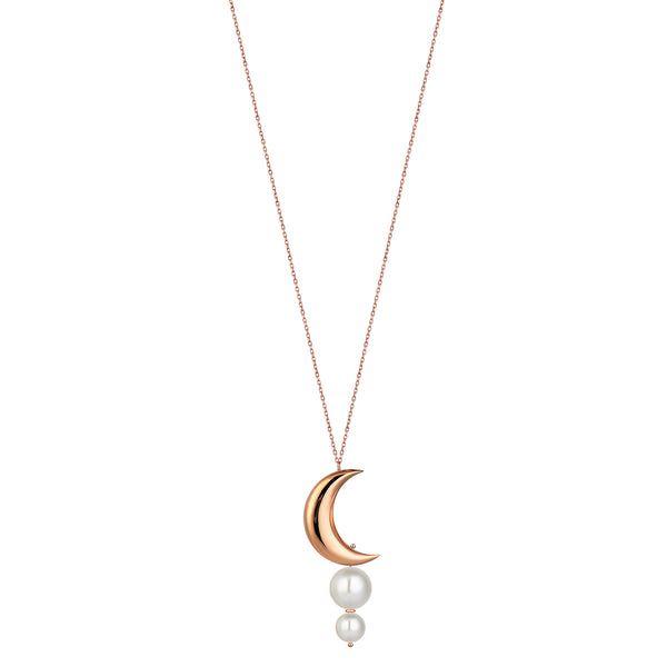 CRESCENT TWO PEARL LINK NECKLACE