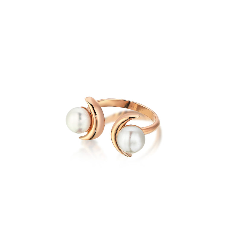 TWO CRESCENT TWO PEARL RING