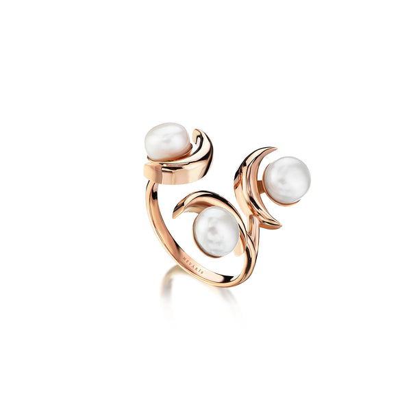 THREE CRESCENT THREE PEARL RING