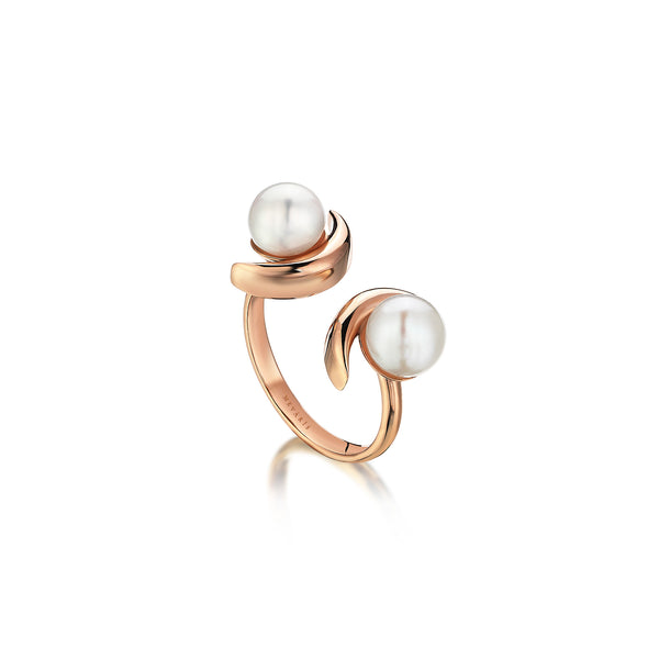 TWO CRESCENT TWO PEARL RING